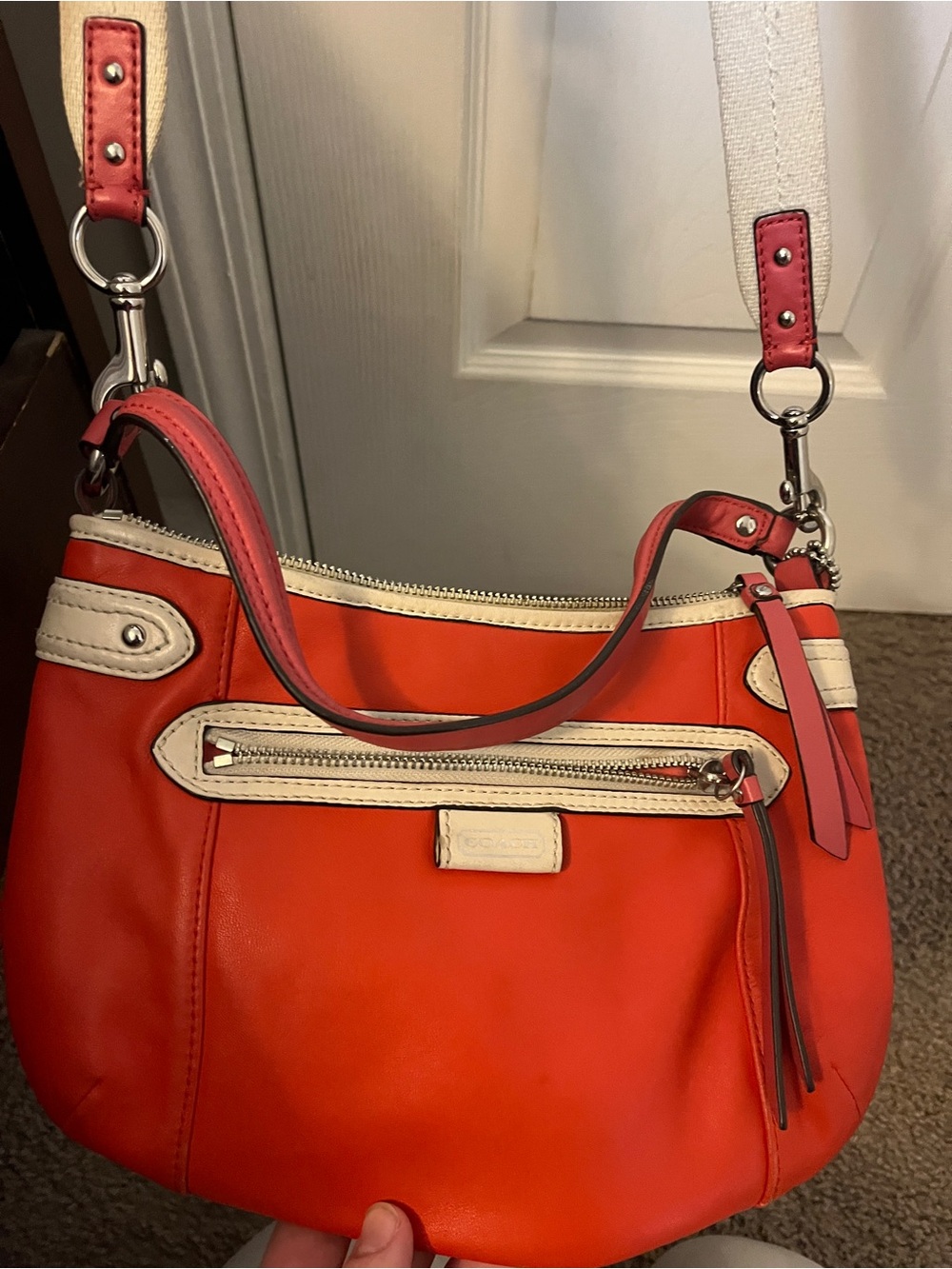 Coach Bright Orange/Coral Leather Crossbody Bag